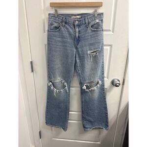 Levis Baggy Boot Distressed Light Wash Jeans Women 26 High Waist Wide Leg Denim